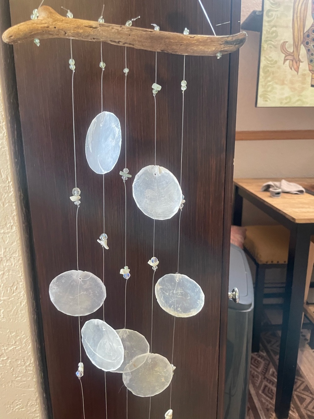 white calm Southwestern Coastal Driftwood & Capiz  Hanging Mobile wind chime